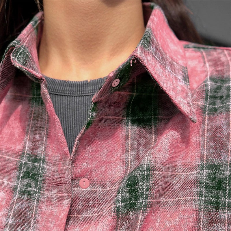 Relaxed Fit Plaid Long Sleeve Women's Shirt