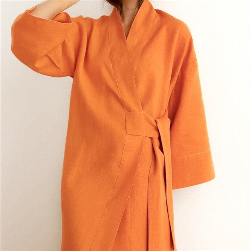 Flowy Cotton Linen Long Pajamas for Women in Solid Colors