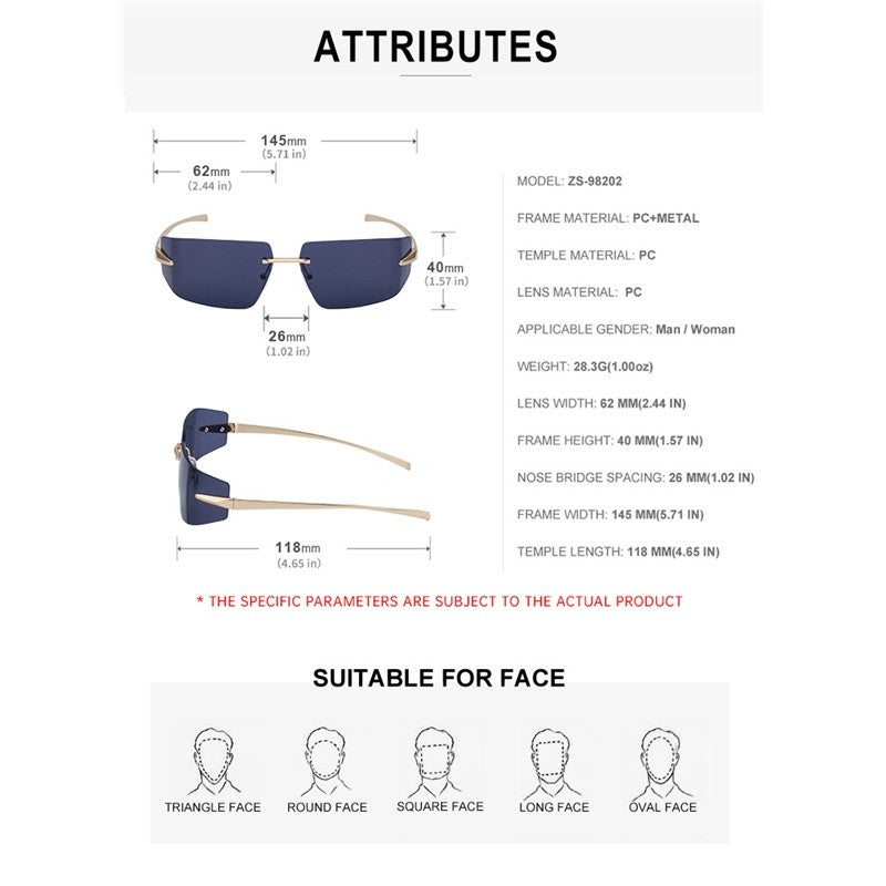 Unisex UV400 Curve Frameless Fashion Outdoor Eyewear Sunglasses