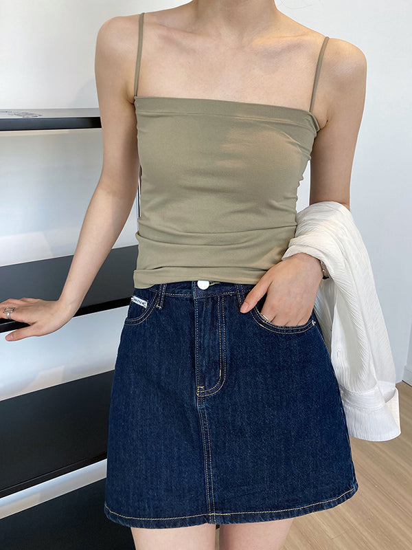 Simple Casual Solid Color Spaghetti-Neck Vest Top