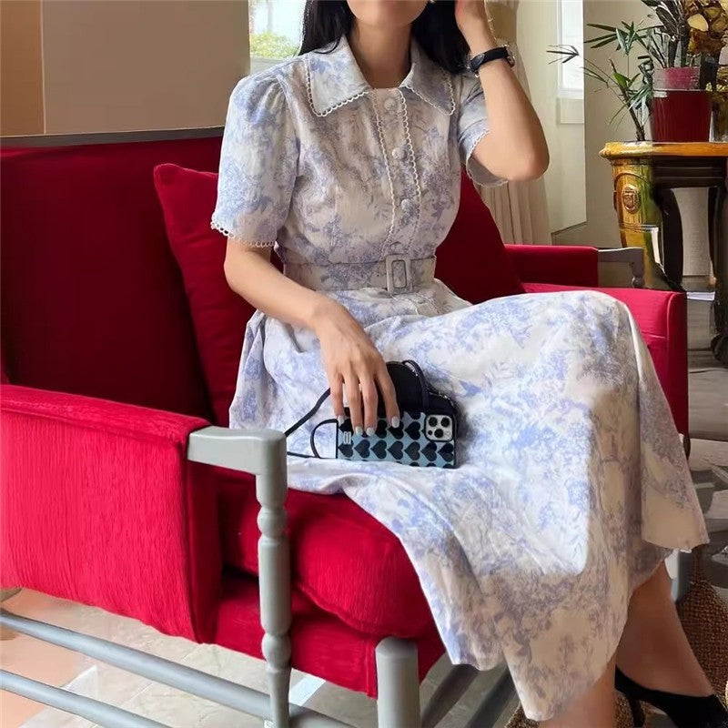 Single-Breasted Collared Dress with Waist Cinching Belt