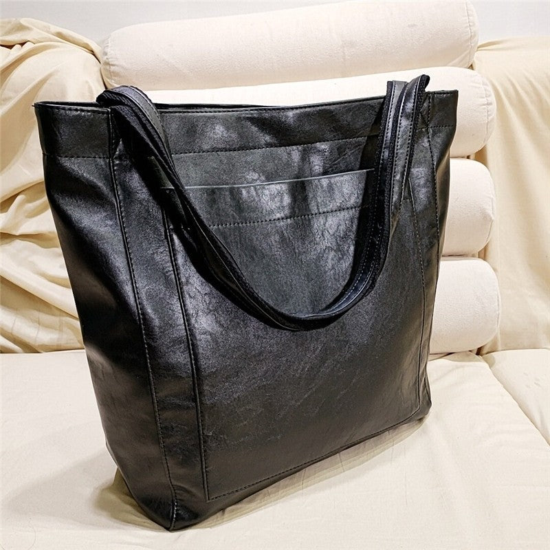 High-Capacity Soft Leather Tote Bag with Multiple Pockets