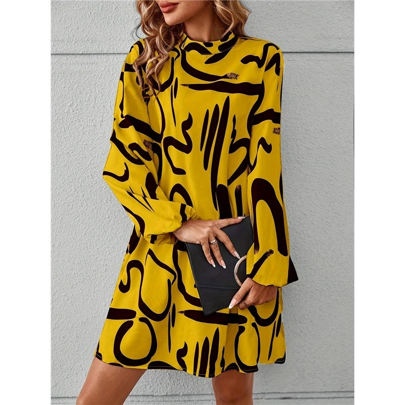 Printed Lantern Sleeve Maxi Dress for Women