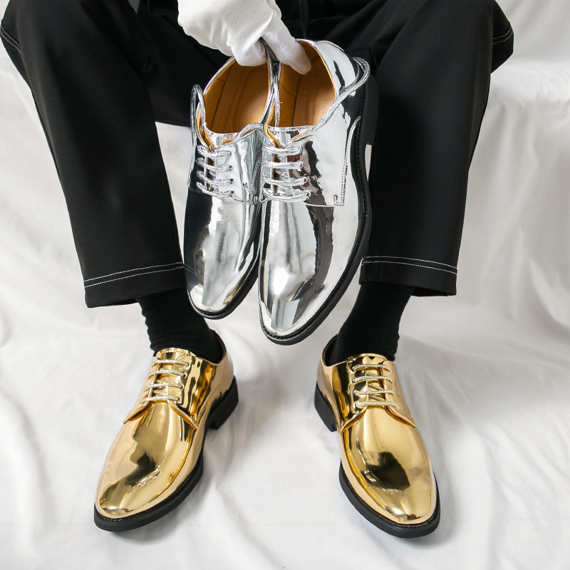 Men's British Style Pointed-Toe Glossy Dress Shoes - Premium PU Leather Formal Footwear