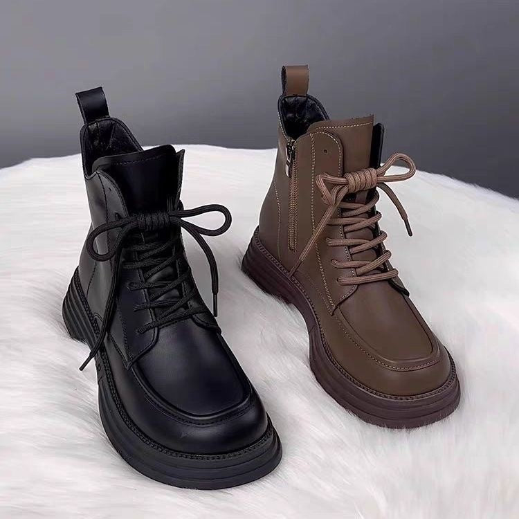Women's Soft Leather Padded Dr Martens-Style Boots – Chunky Sole, Fleece-Lined Option
