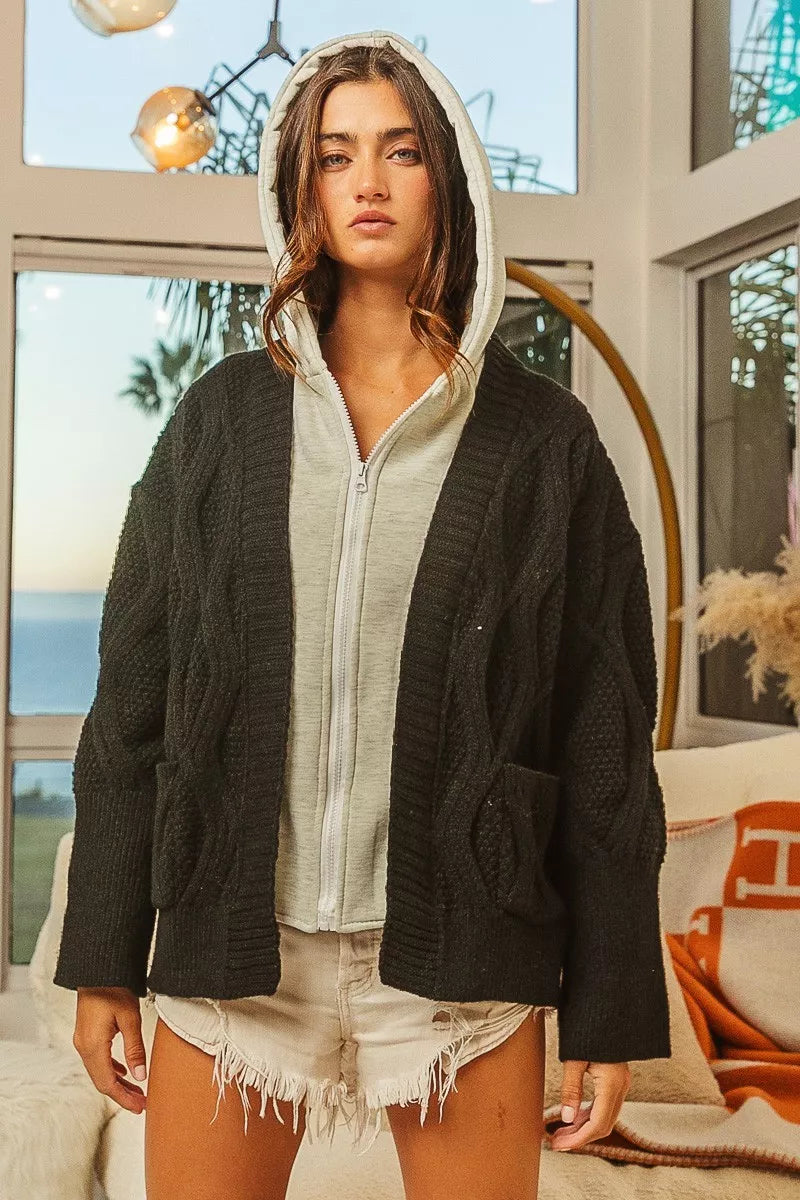 Knit Hoodie Rhombus Sweater Jacket