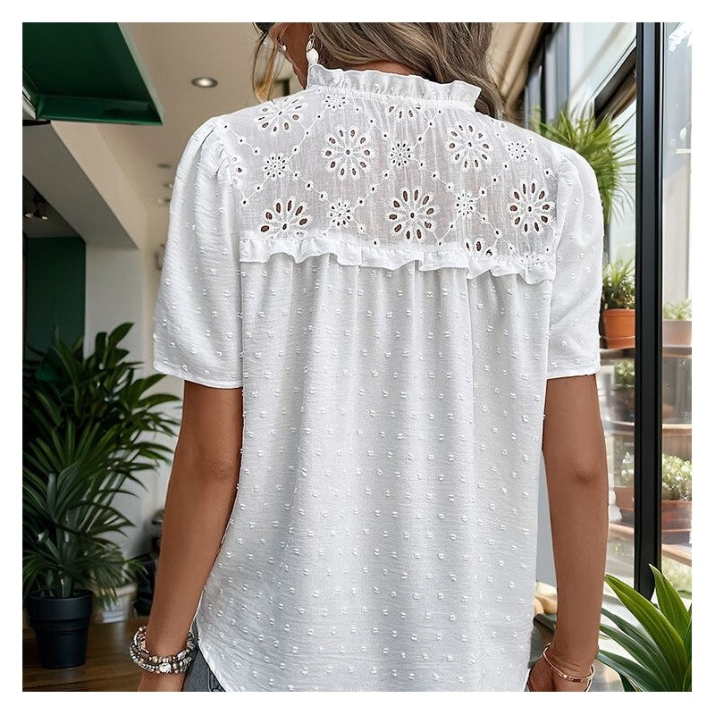 White V-Neck Embroidered Fashion Shirt