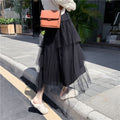 Solid Color Elastic Waist Mesh Patchwork Cake Skirt