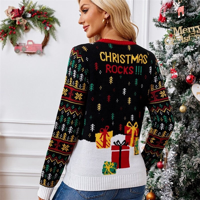 Fashionable Elk Jacquard Santa Claus Knitted Sweater