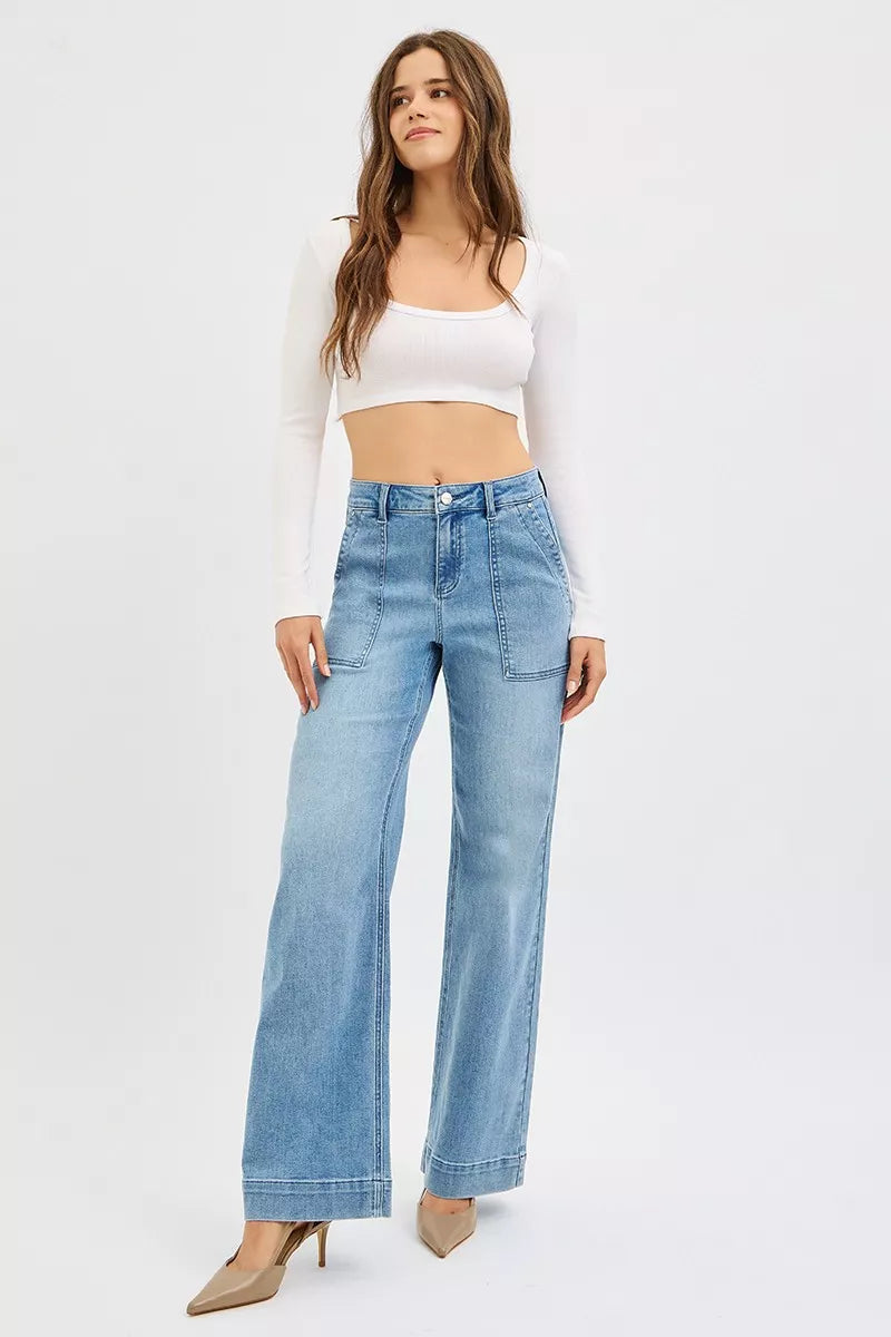 Full Size High Rise Straight Leg Jeans with Front Pockets Plus Size