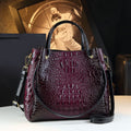 Crocodile-Print Women's Shoulder Bag - Textured PU Leather Handbag with Metal Accents