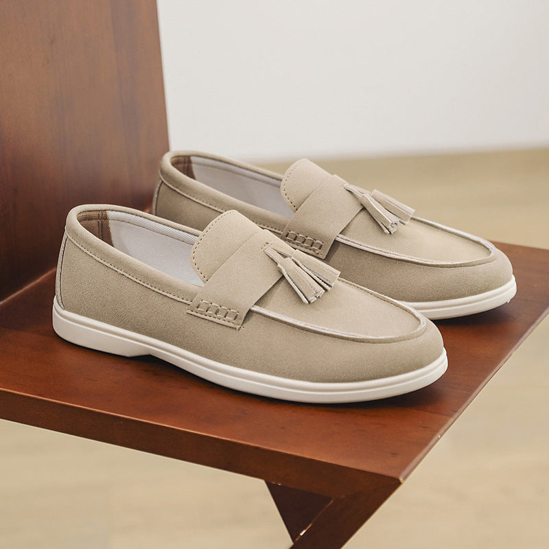 Men's Suede Slip-On Loafers with Tassel Detail - Business Casual Pointed Toe Shoes