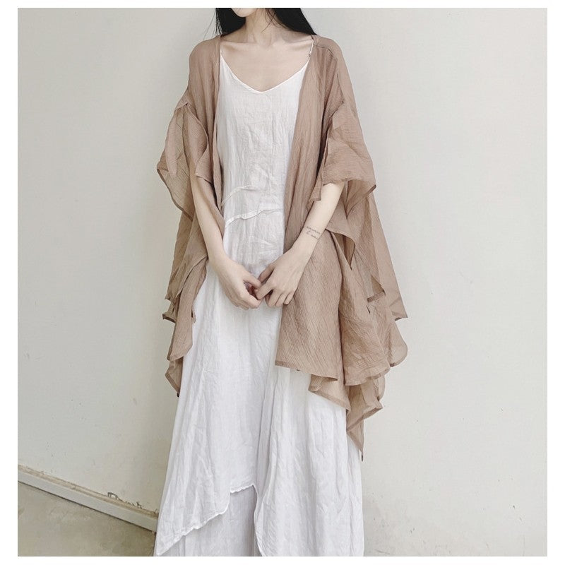 Sheer Half Sleeve Loose Fit Casual Cardigan in Solid Color