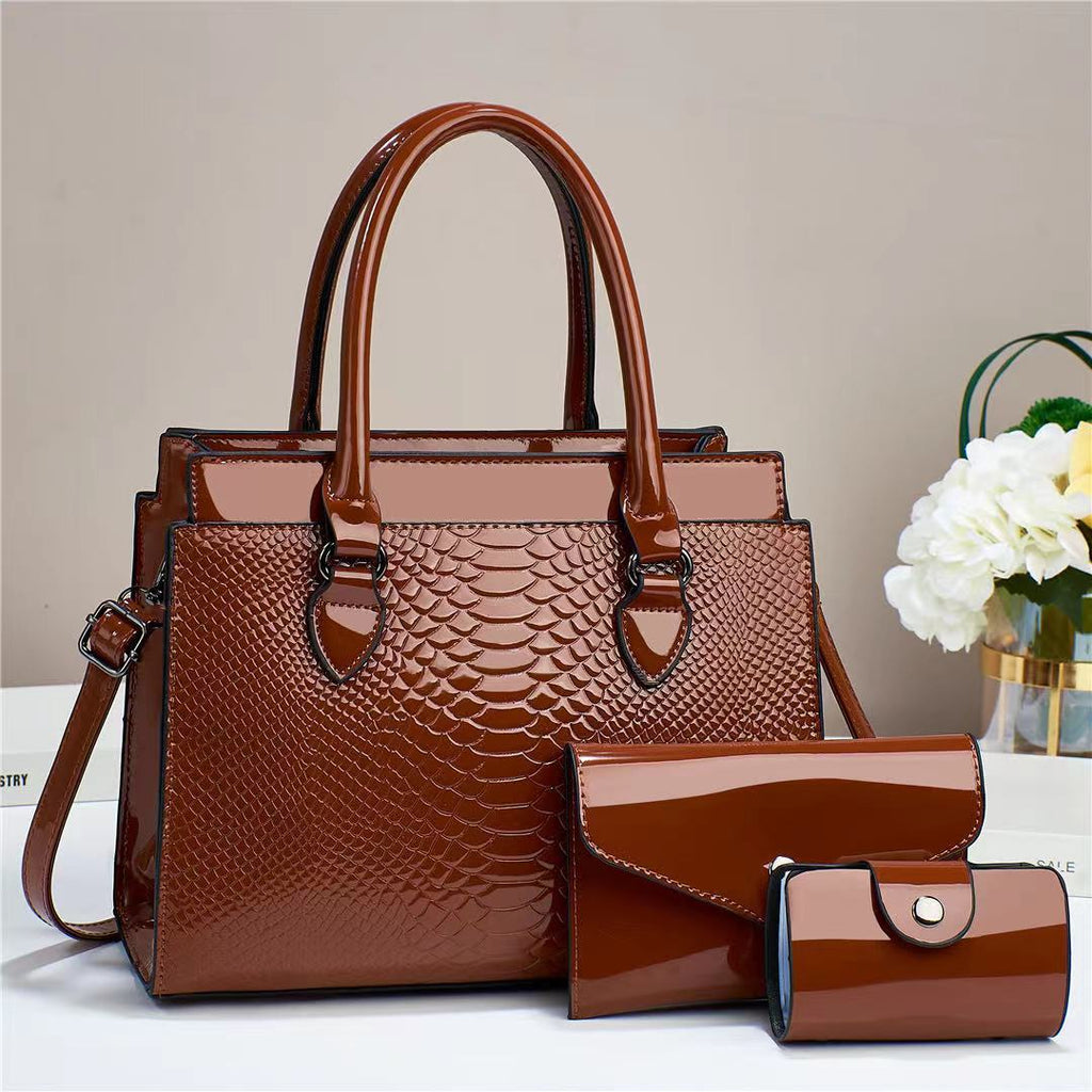 Women's 3-Piece PU Leather Crossbody Tote Bag Set - Versatile Shoulder Handbag with Multiple Compartments