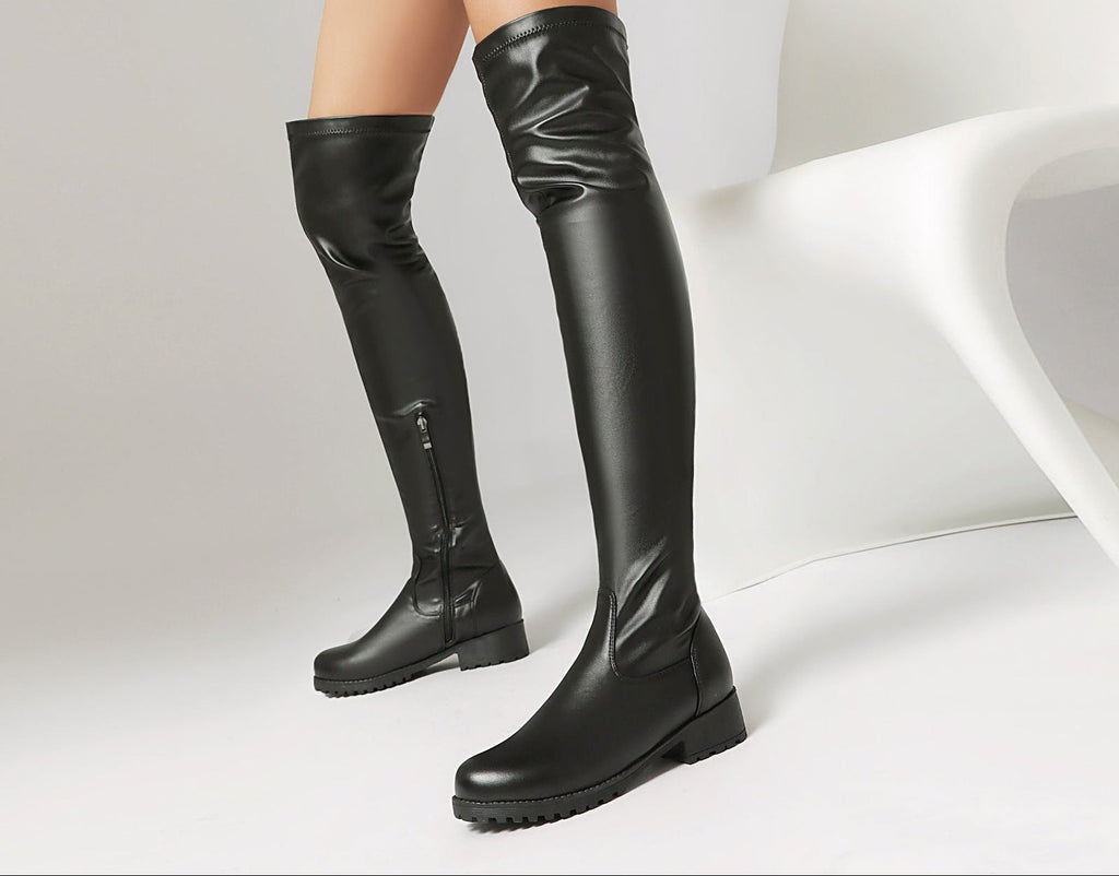 Women's Stretchy Over-the-Knee Boots | Low Heel Side Zipper