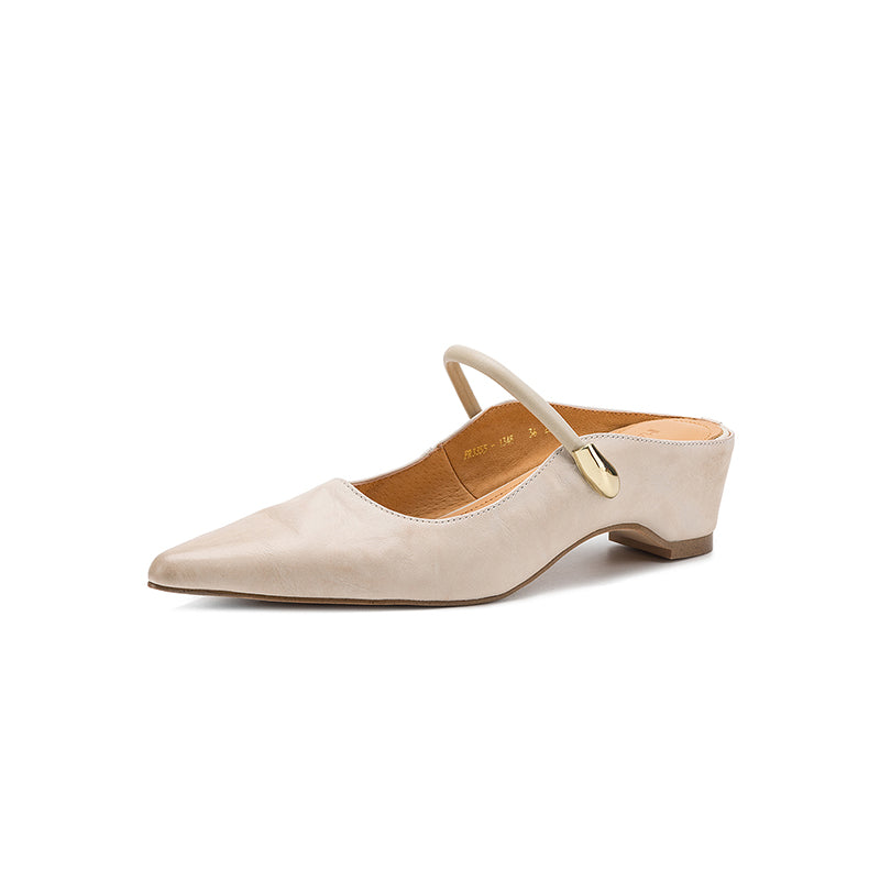 Women's Mary Jane Mule Sandals | Full Grain Cowhide Pointed Toe Block Heel Slides