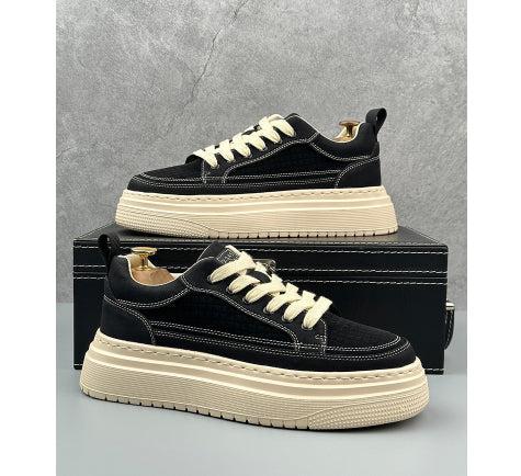Men's Minimalist Chunky Sole Casual Sneakers | Microfiber Leather Lace-Up Shoes