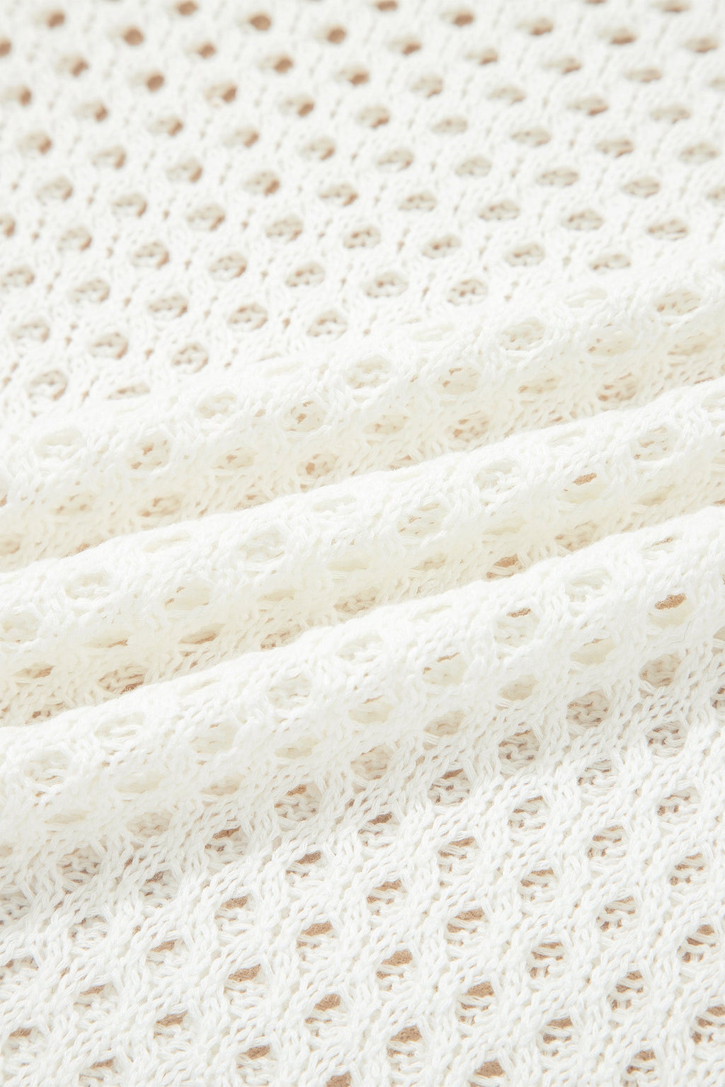 White Scalloped Trim Hollow Out Knit Long Sleeve Top