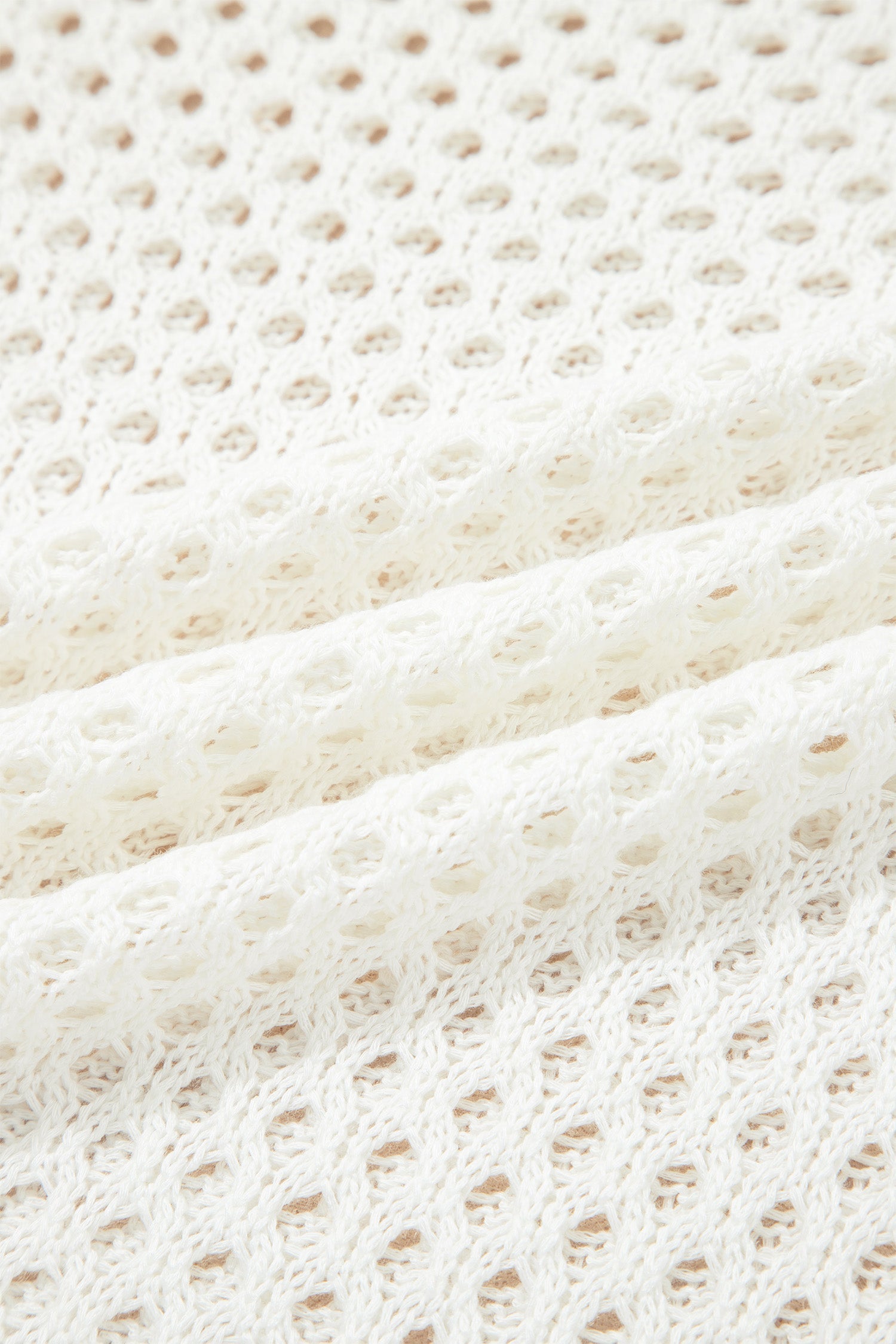 White Scalloped Trim Hollow Out Knit Long Sleeve Top