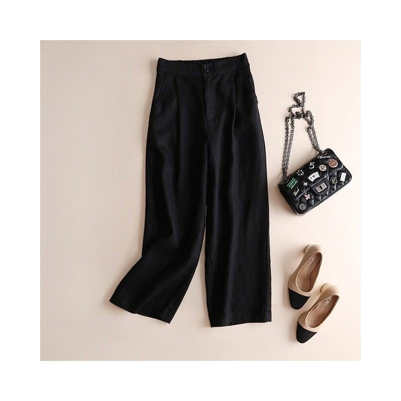 High-Waisted Linen Blend Wide Leg Crop Trousers