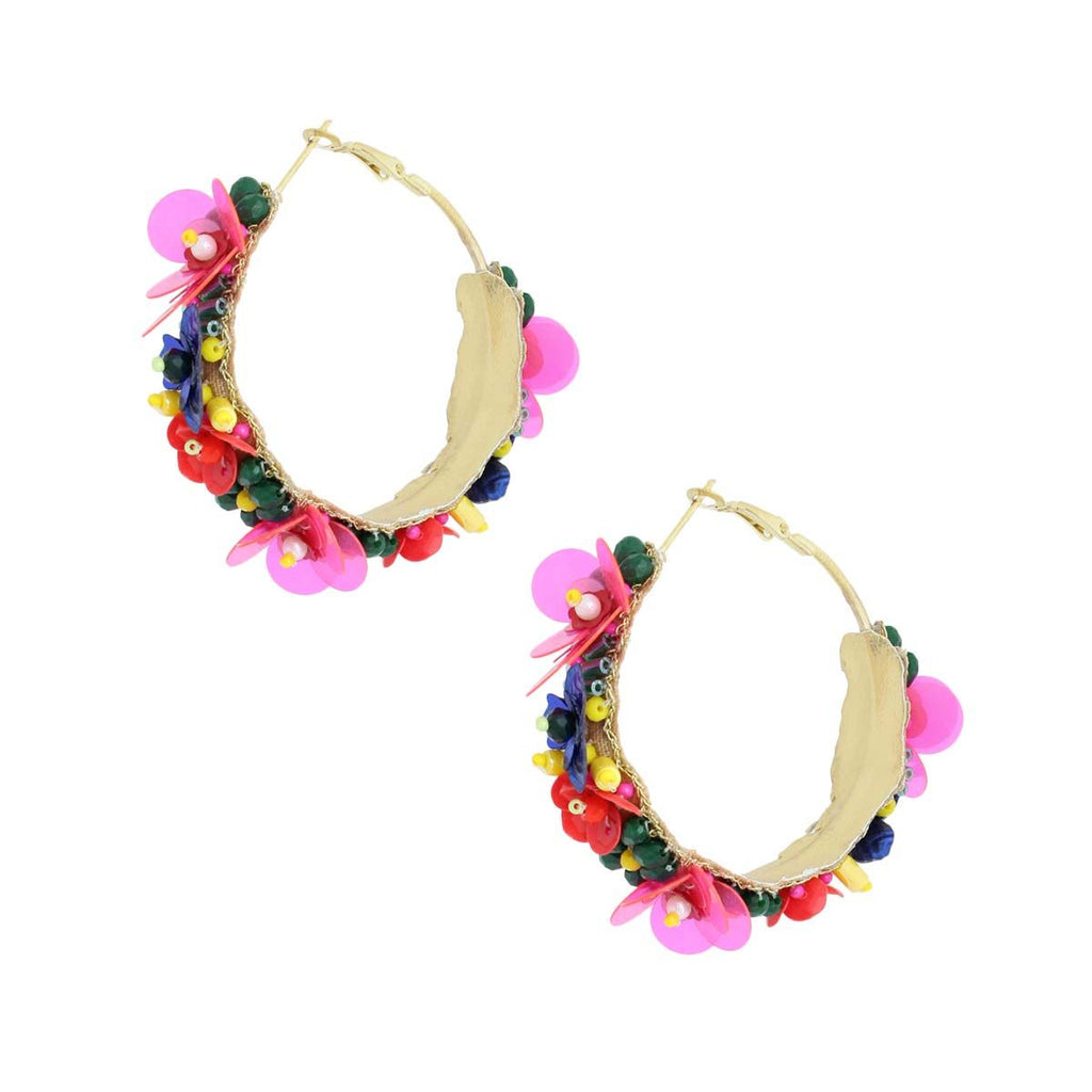 Statement Flower Covered Hoop Earrings Assorted Styles