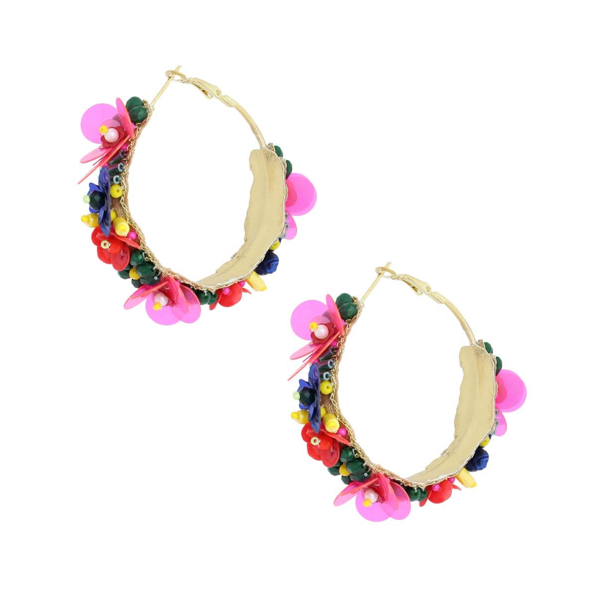 Statement Flower Covered Hoop Earrings Assorted Styles