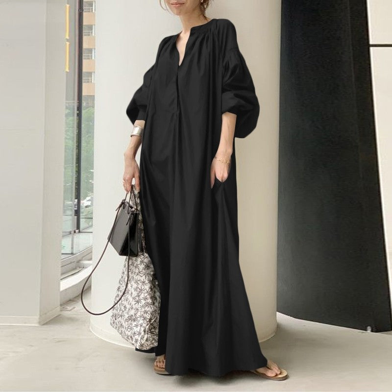 Casual Oversized Linen Dress in Solid Color