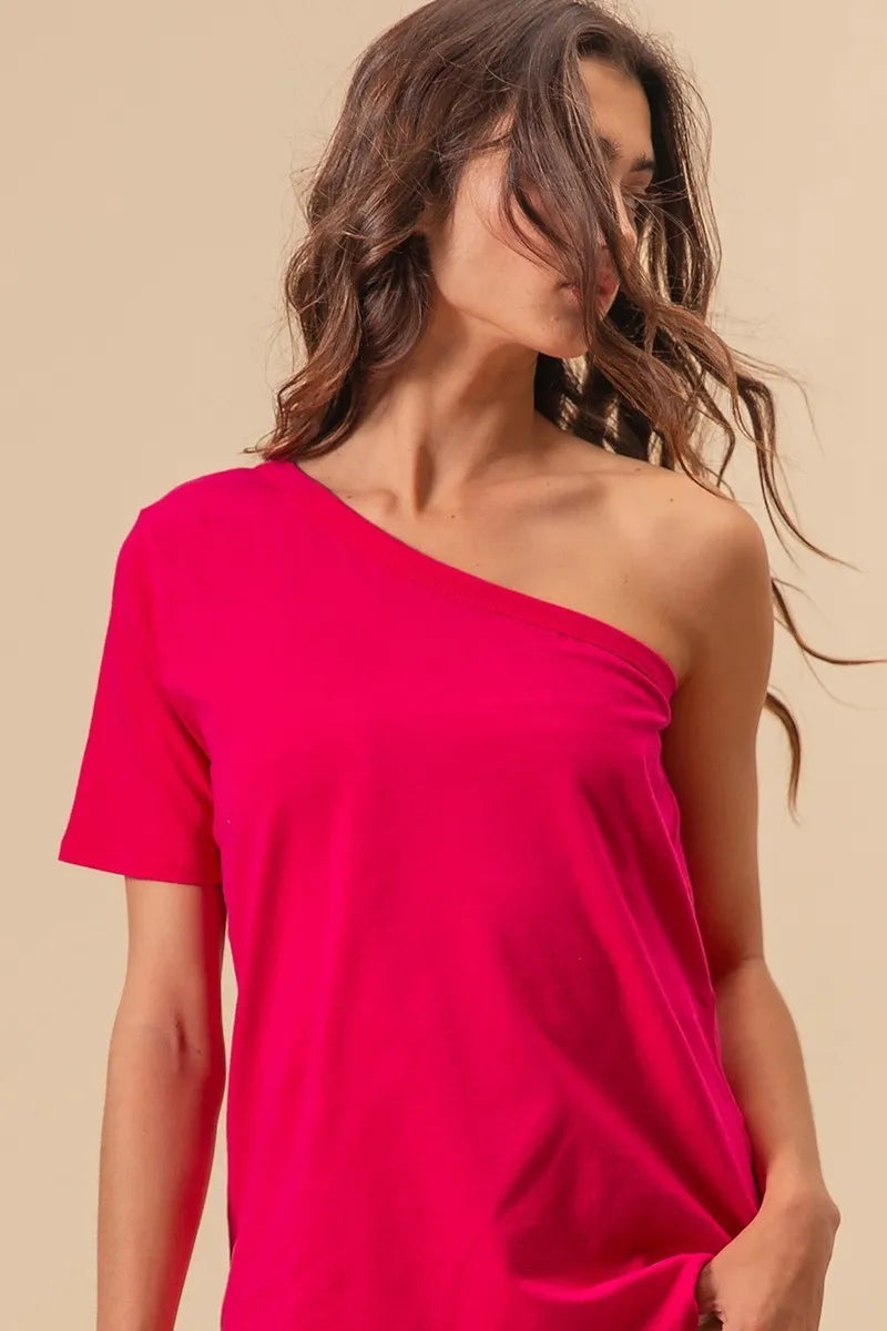 Cotton Span Knit One Shoulder Top