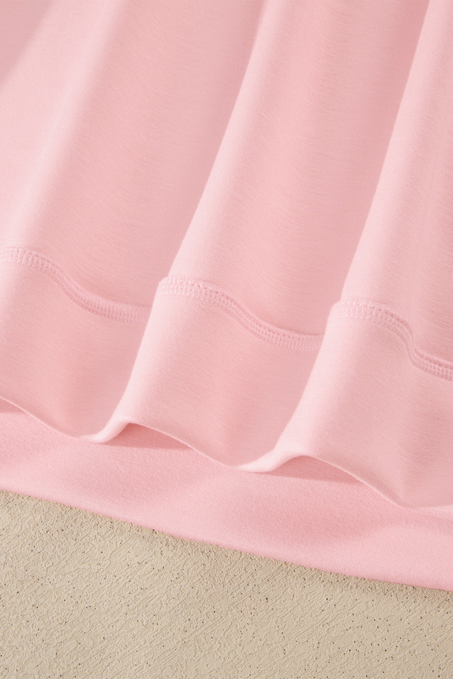 Light Pink Solid Color Exposed Seam Mock Neck Oversize Tee Casual Shorts 2pcs Outfit