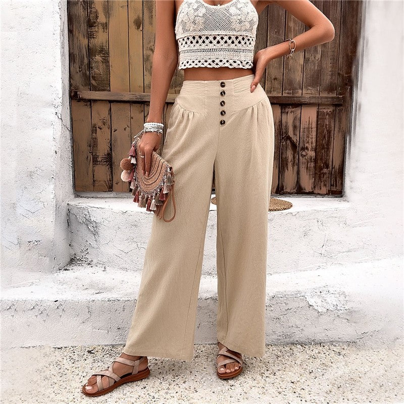 Wide-Leg Solid Color Casual Pants for Comfortable and Relaxed Look