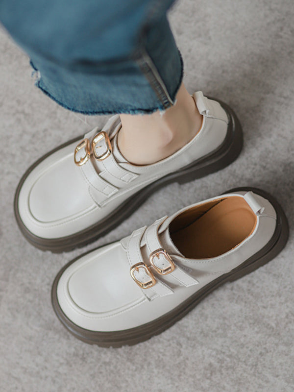Round-Toe Split-Joint Loafers Platform Shoes