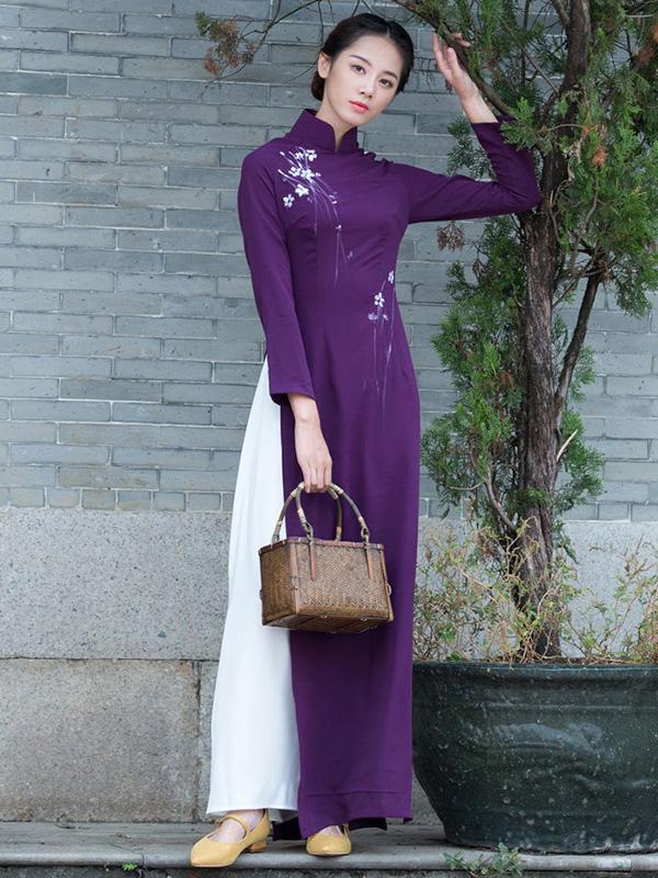 Purple Split-side Long Cheongsam Ao Dai