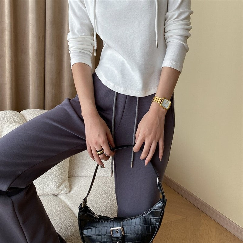High-Waisted Flared Trousers with Floor-Length Hem
