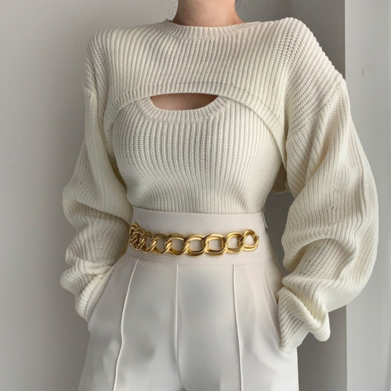 Knitted Vest And Short Cardigan Set For Elegant Style