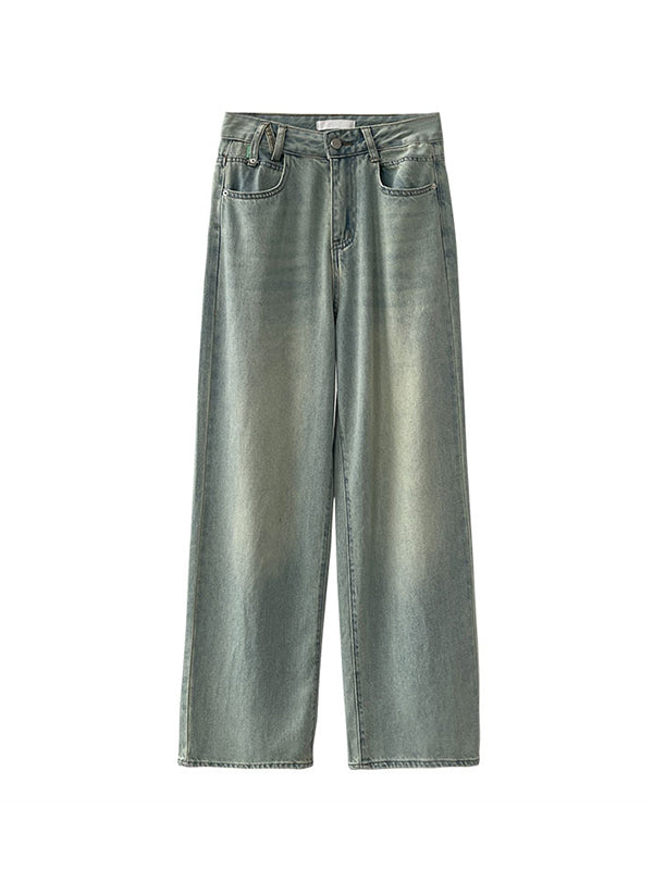 High Waisted Loose No Belt Pockets Jean Pants Bottoms