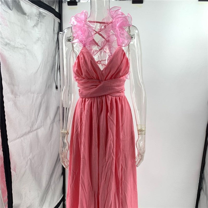 Sleeveless Pleated Dress with Belt - Solid Color