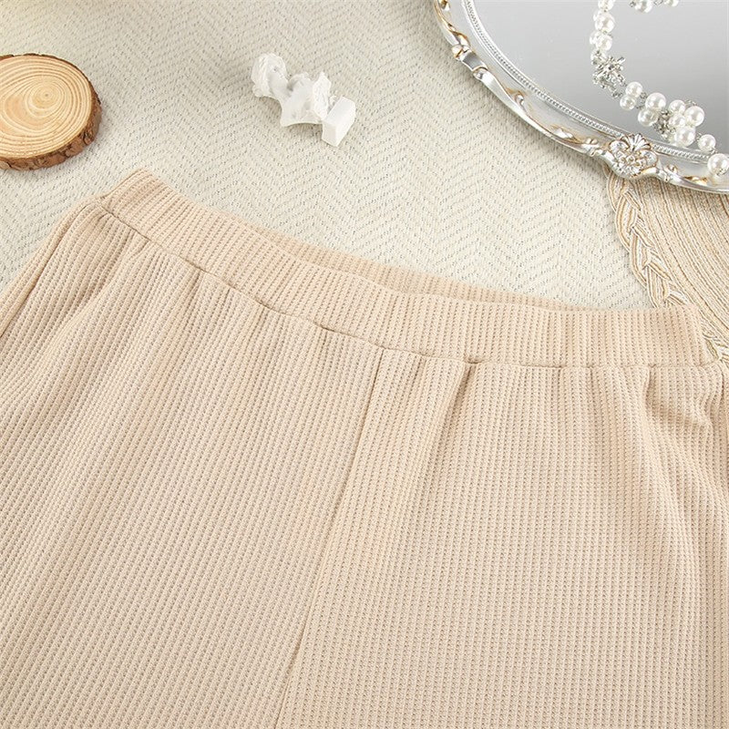 Knitted Bralette and Tie-Waist Cardigan with Long Sleeves and Coordinating Pants Set