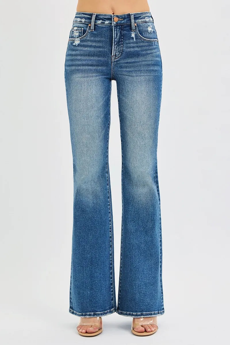 Full Size Tummy Control High Rise Flare Jeans Plus Size