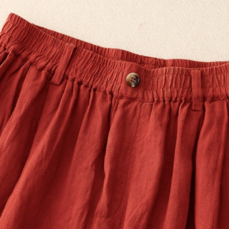 Wide Leg Elastic Waist Double Pocket Pants Simple And Pure Ethnic Style