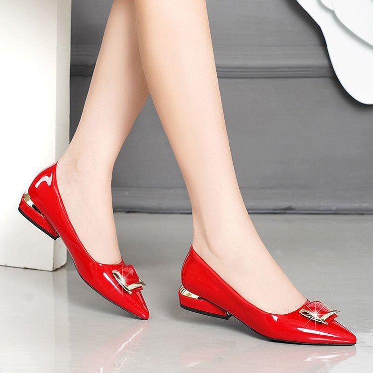 Women's Chunky Heel Pointed Toe Slip-On Pumps | Soft PU Leather Low Heel Dress Shoes