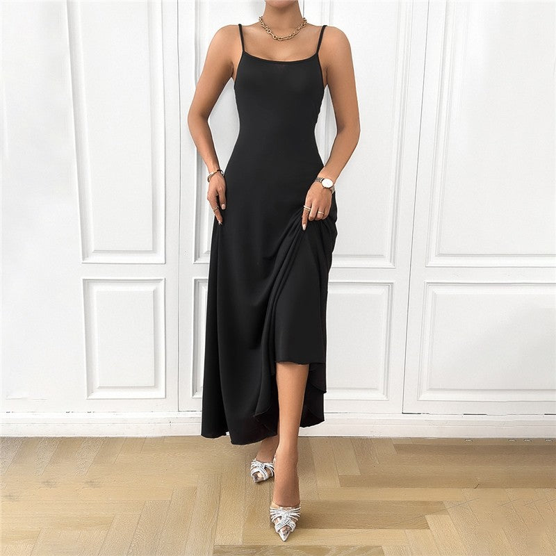 Solid Color Spaghetti Strap Sleeveless Backless Bandage Maxi Dress