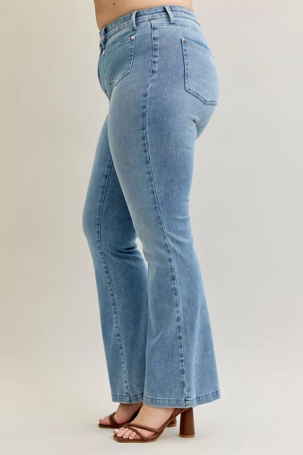 Full Size Mid Rise Bootcut Jeans with Contrast Wash & Front Patch Pockets Plus Size