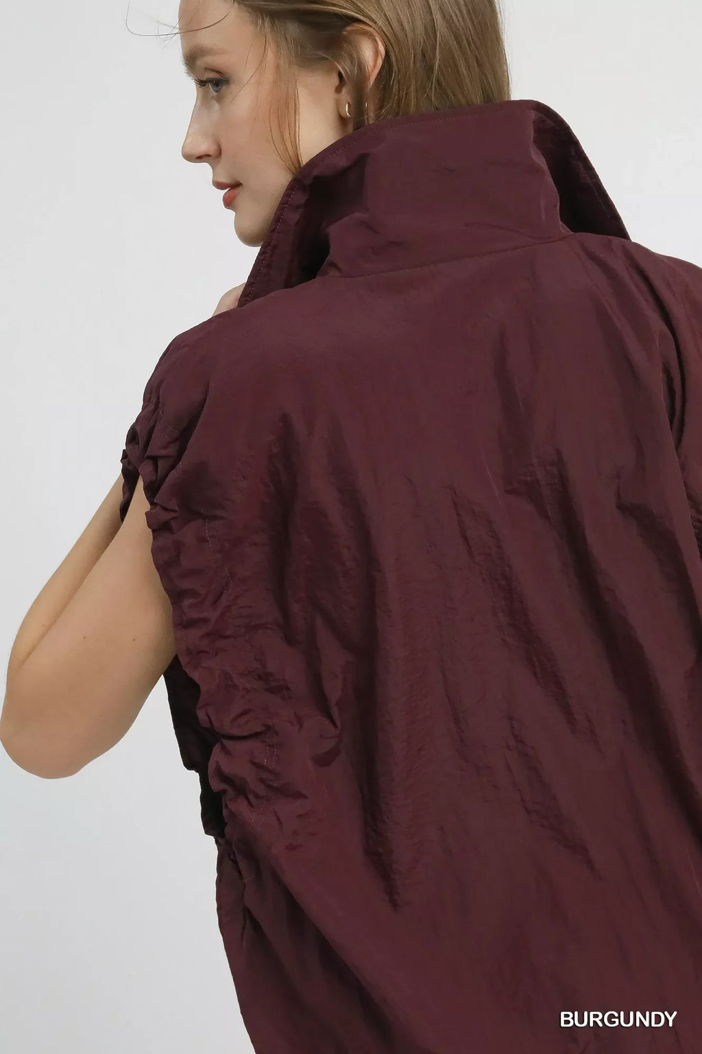 Drawstring Hem Nylon Vest with Pockets