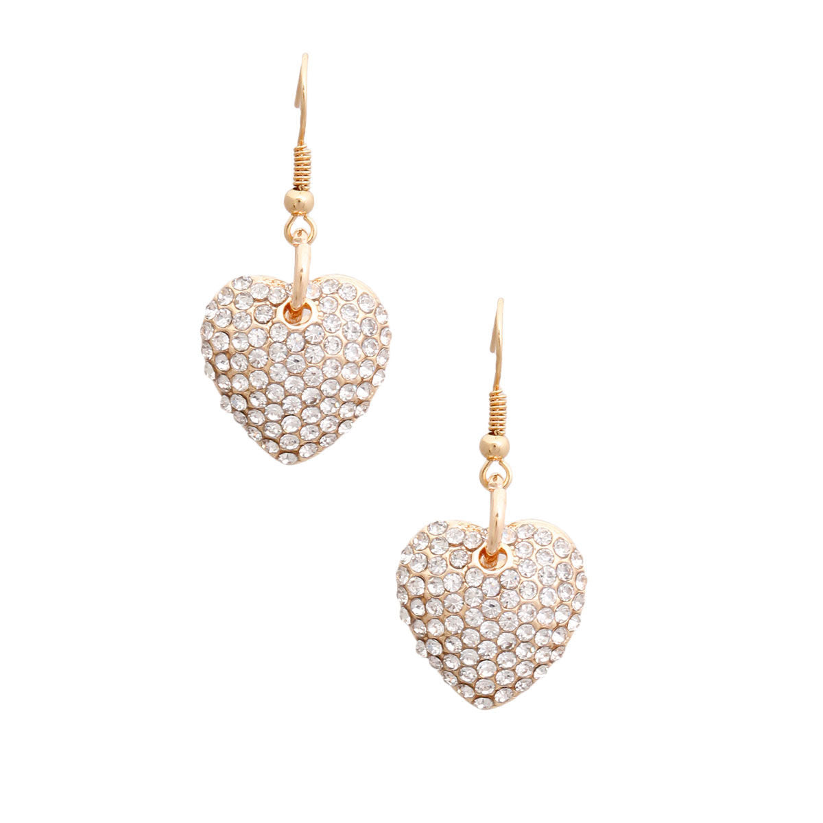 Rhinestone Heart Fish Hook Earrings Gold Stylish Jewelry Accessory