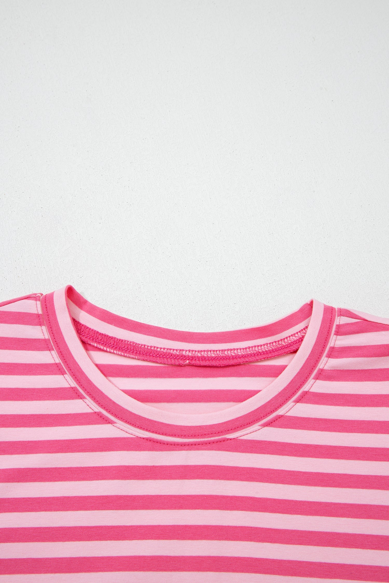 Rose Stripe Drop Shoulder Round Neck Top and Buttoned Straight Pants Two Piece Set