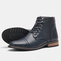 Men's Vintage Casual Leather Boots – Mid-Calf Wedge Heel, Rubber Sole, Stitched Paneling