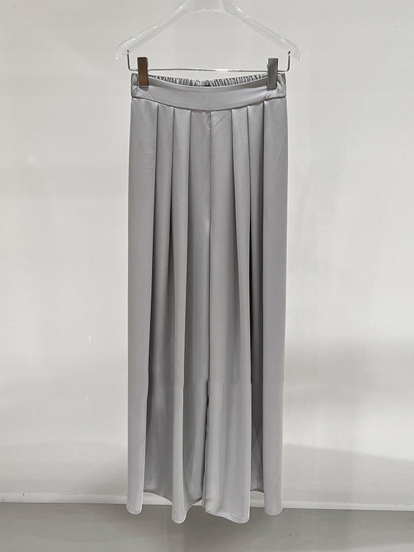 High Waisted Wide Leg Elasticity Pleated Solid Color Pants Trousers