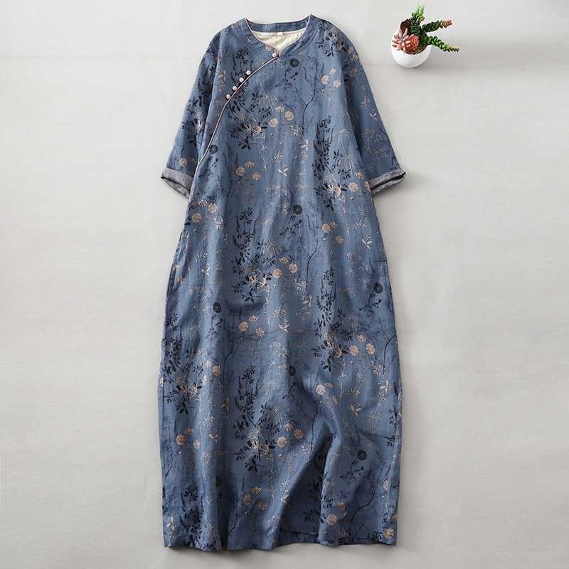 Vintage Floral Half-Sleeve Cheongsam Dress