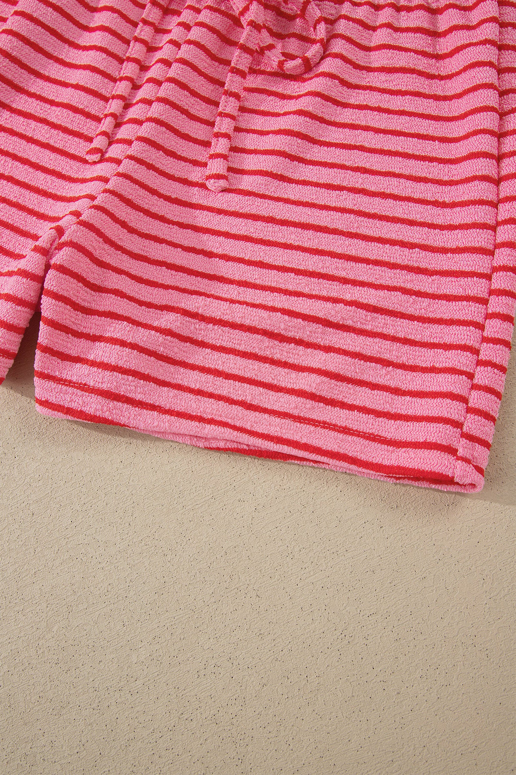 Rose Stripe Side Split Knit Tee Drawstring Shorts Set