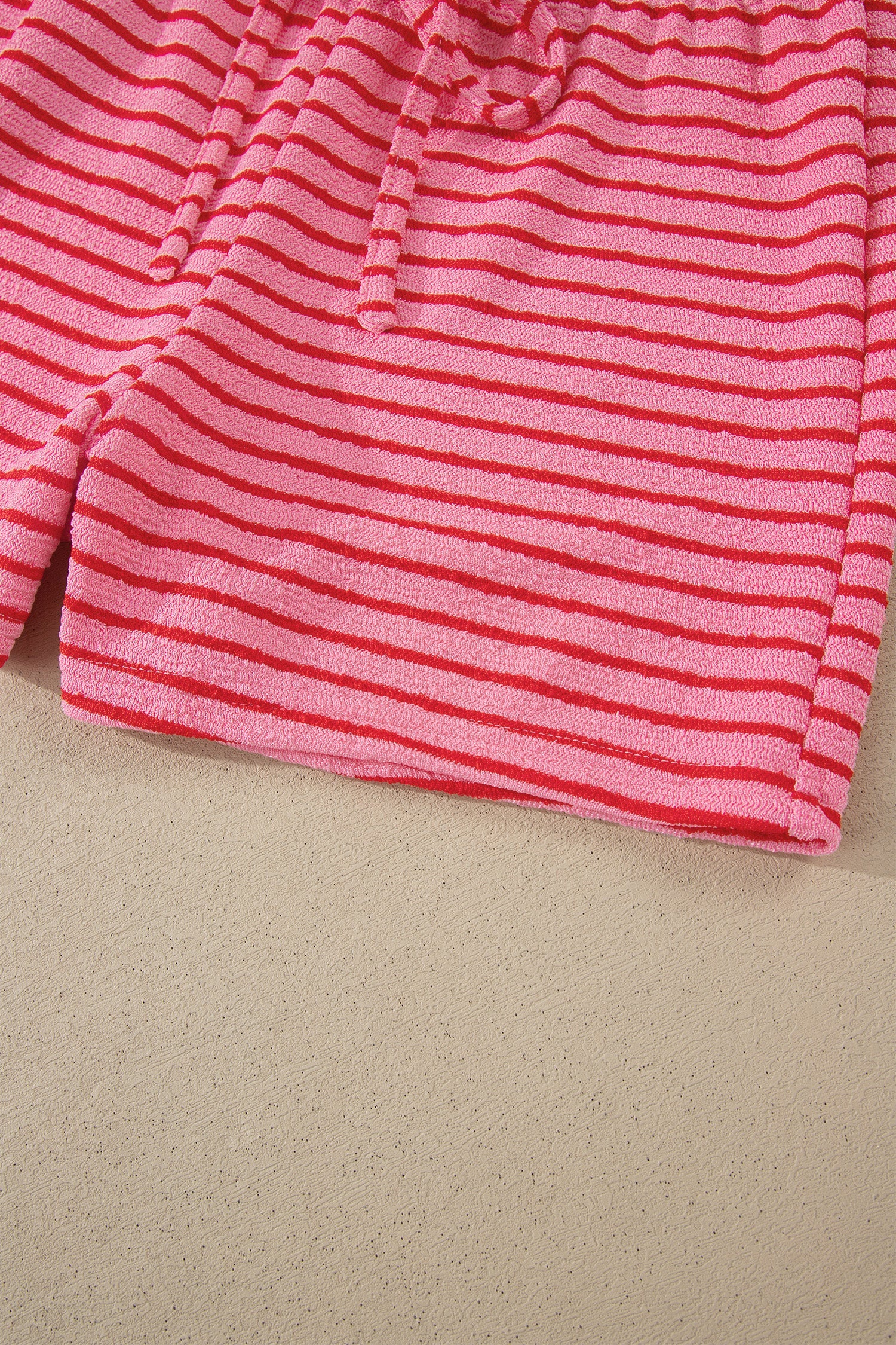Rose Stripe Side Split Knit Tee Drawstring Shorts Set